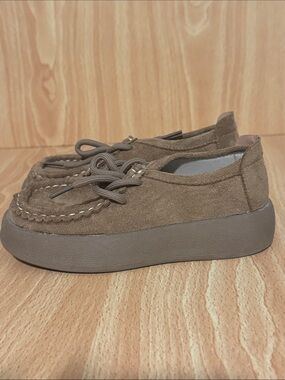 Kids Brown Suede Lace Moccasin Slip-On Shoes